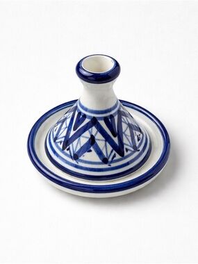 Hand-Painted Blue and White Ceramic Tagine Accent